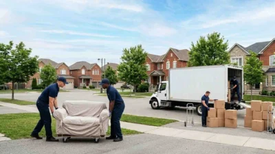 Safe Move professional movers loading furniture and boxes into a truck in Aurora Ontario