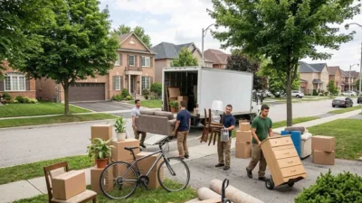 Professional local movers in Richmond Hill Ontario unloading a moving truck for a residential relocation in York Region.